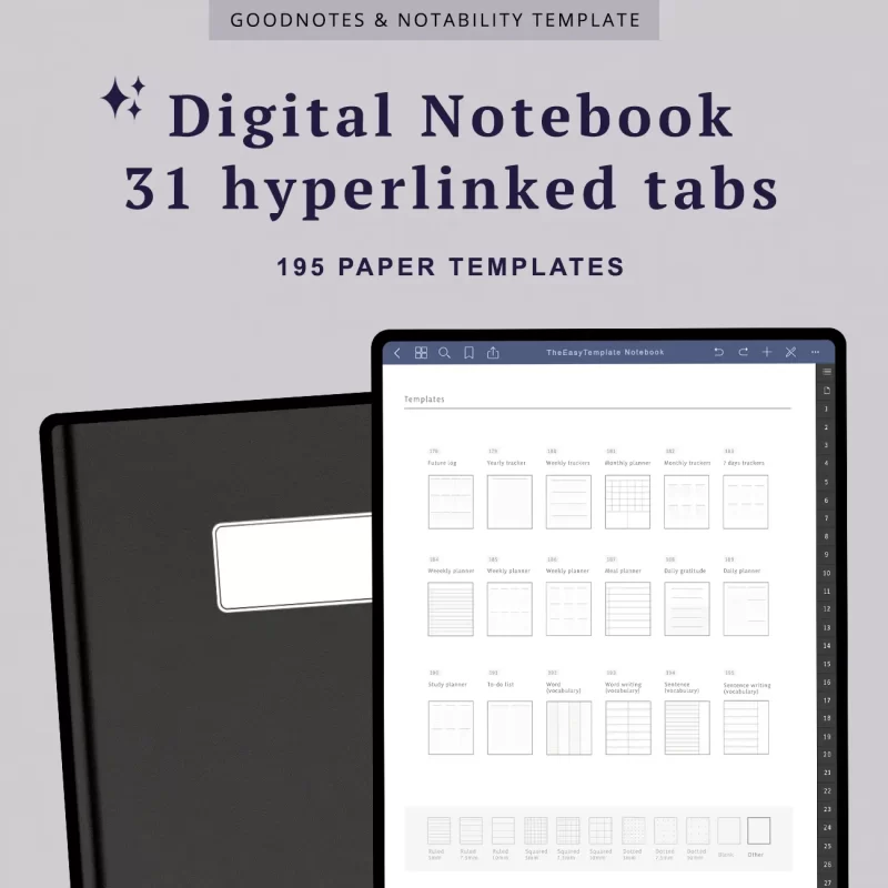 Step into the digital era of note-taking with our iPad Digital Notebook, designed for Type A personalities. This innovative tool offers the best of both worlds, combining the traditional notebook look with digital functionality. Explore 195 versatile note-taking paper templates and effortless navigation via 31 hyperlinked tabs.