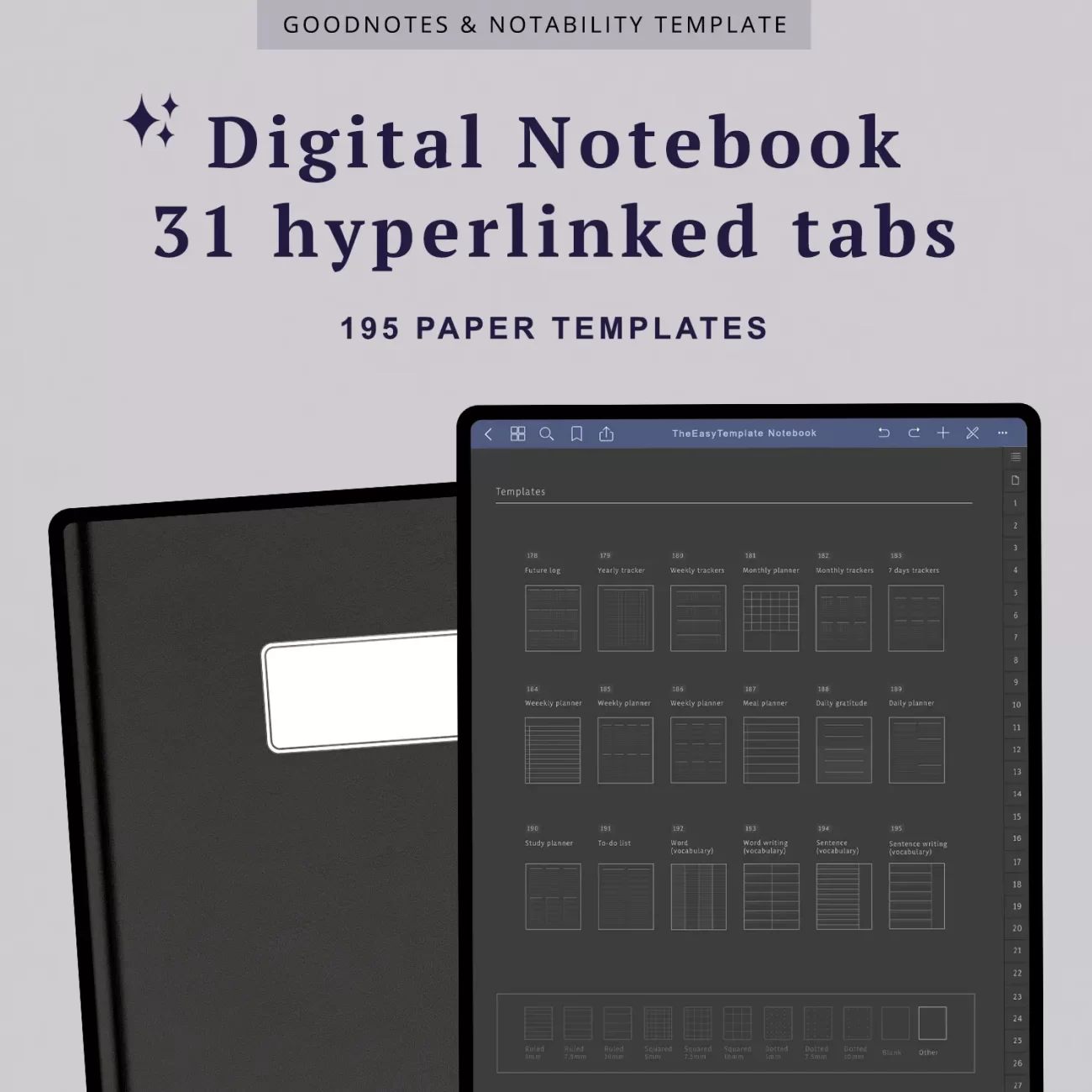 Experience the future of bullet journaling with our iPad Digital Notebook, a dream come true for Type A personalities. Take notes, draw, and stay organized digitally on your iPad. Discover 195 customizable note-taking paper templates and seamless navigation with 31 hyperlinked tabs.