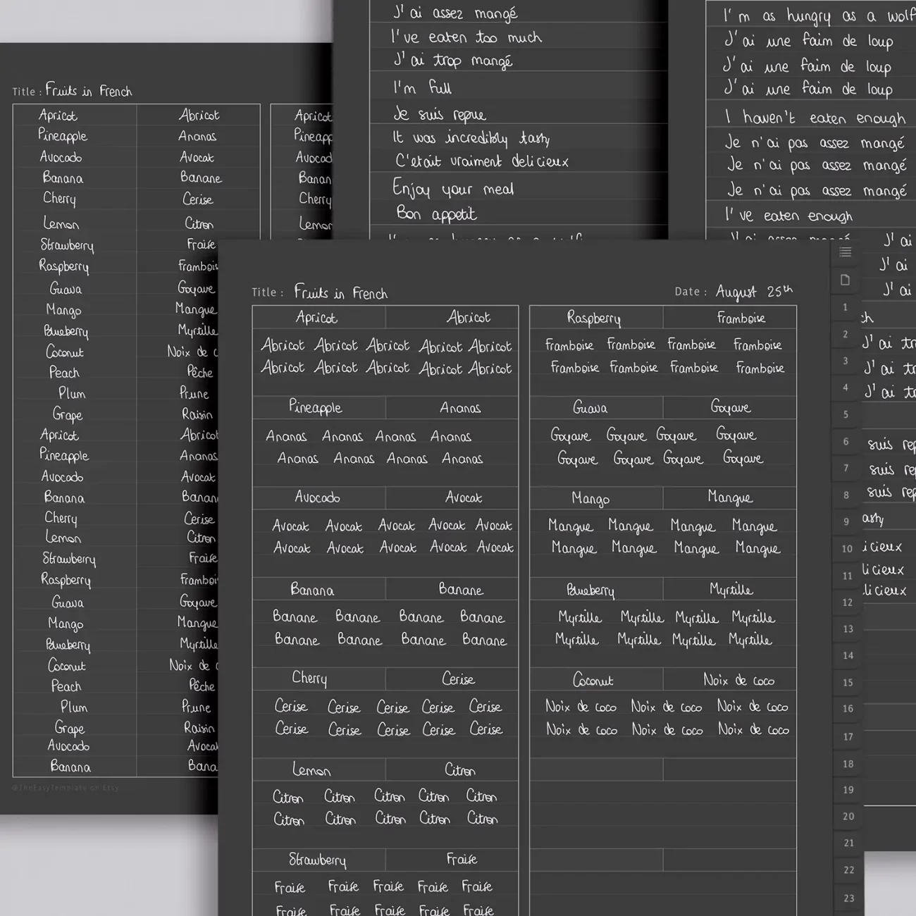 Supercharge your digital note-taking game with our Digital Notebook, crafted with Type A personalities in mind. With 31 hyperlinked tabs and 195 iPad note-taking paper templates, it's a productivity marvel. Learn a new language using specialized templates for vocabulary and expressions.