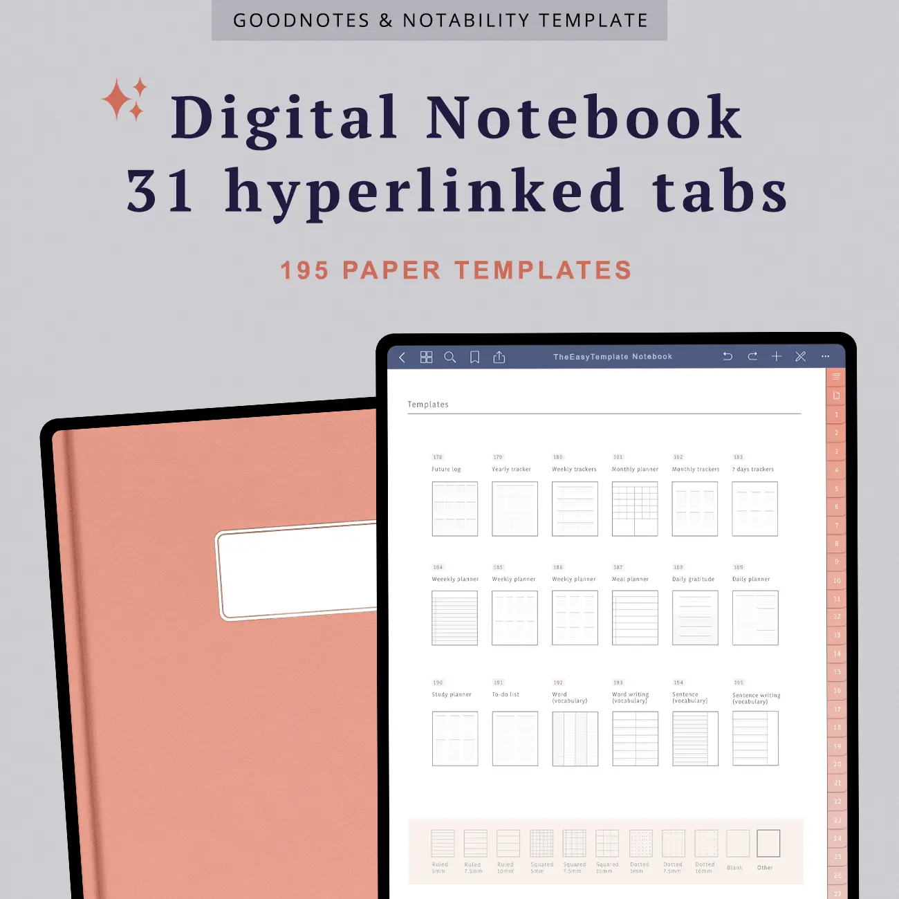 Elevate your bullet journaling game with our Digital Notebook for iPad, tailor-made for Type A personalities. This innovative tool allows you to digitally take notes, write, draw, and highlight on your iPad, just like on paper. It comes with 31 hyperlinked tabs for easy navigation and 195 note-taking paper templates, catering to all your needs.