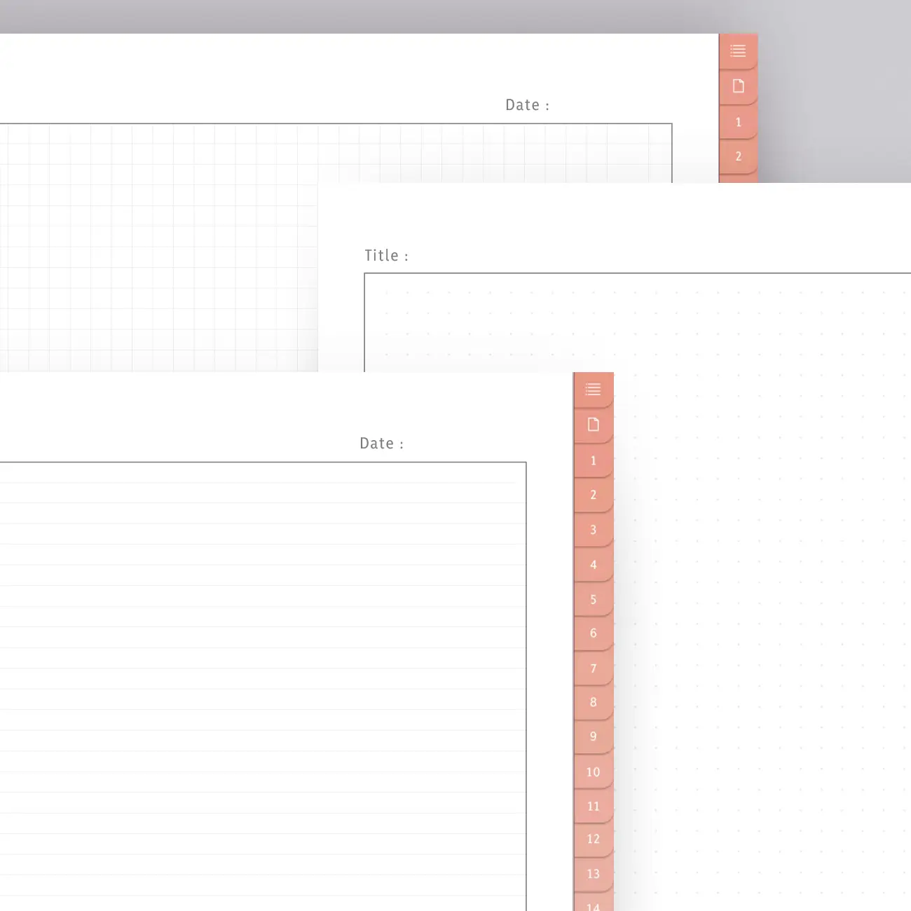 Elevate your digital organization game with our Digital Notebook, specially designed for Type A personalities. It features 31 hyperlinked tabs and 195 versatile note-taking paper templates for iPad. Customize your note paper style with various layouts, spacings, and designs.