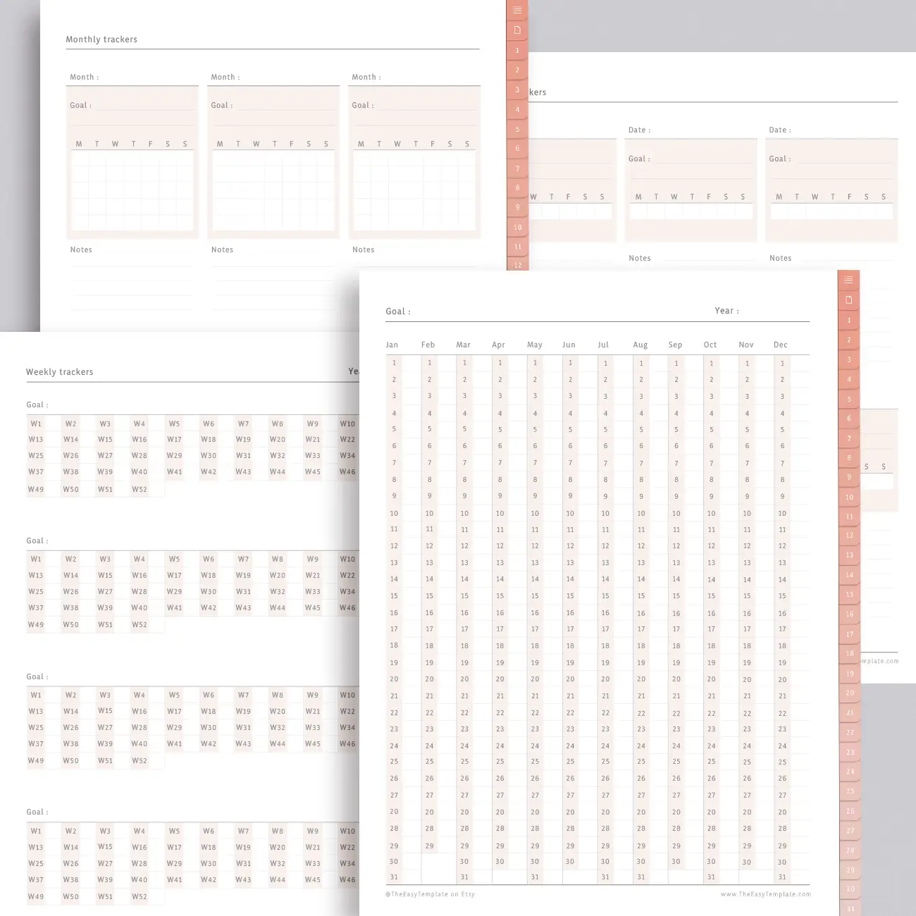Maximize your digital organization with our Digital Notebook, a Type A personality's dream. Packed with 31 hyperlinked tabs and 195 iPad note-taking paper templates, it's your ultimate tool. Achieve your goals and maintain balance with specialized trackers for reading, writing, exercising, and more.