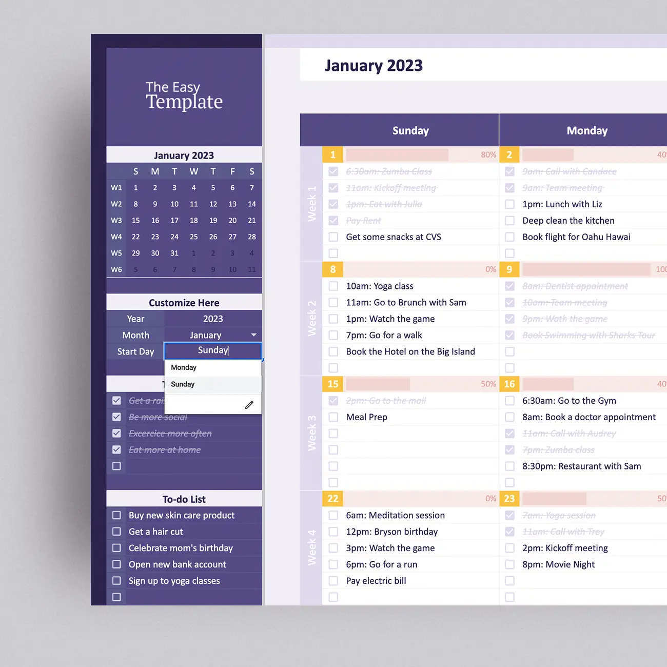 Get ready to personalize your calendar template. Decide if it starts on Monday or Sunday – it's all about making your week uniquely yours!