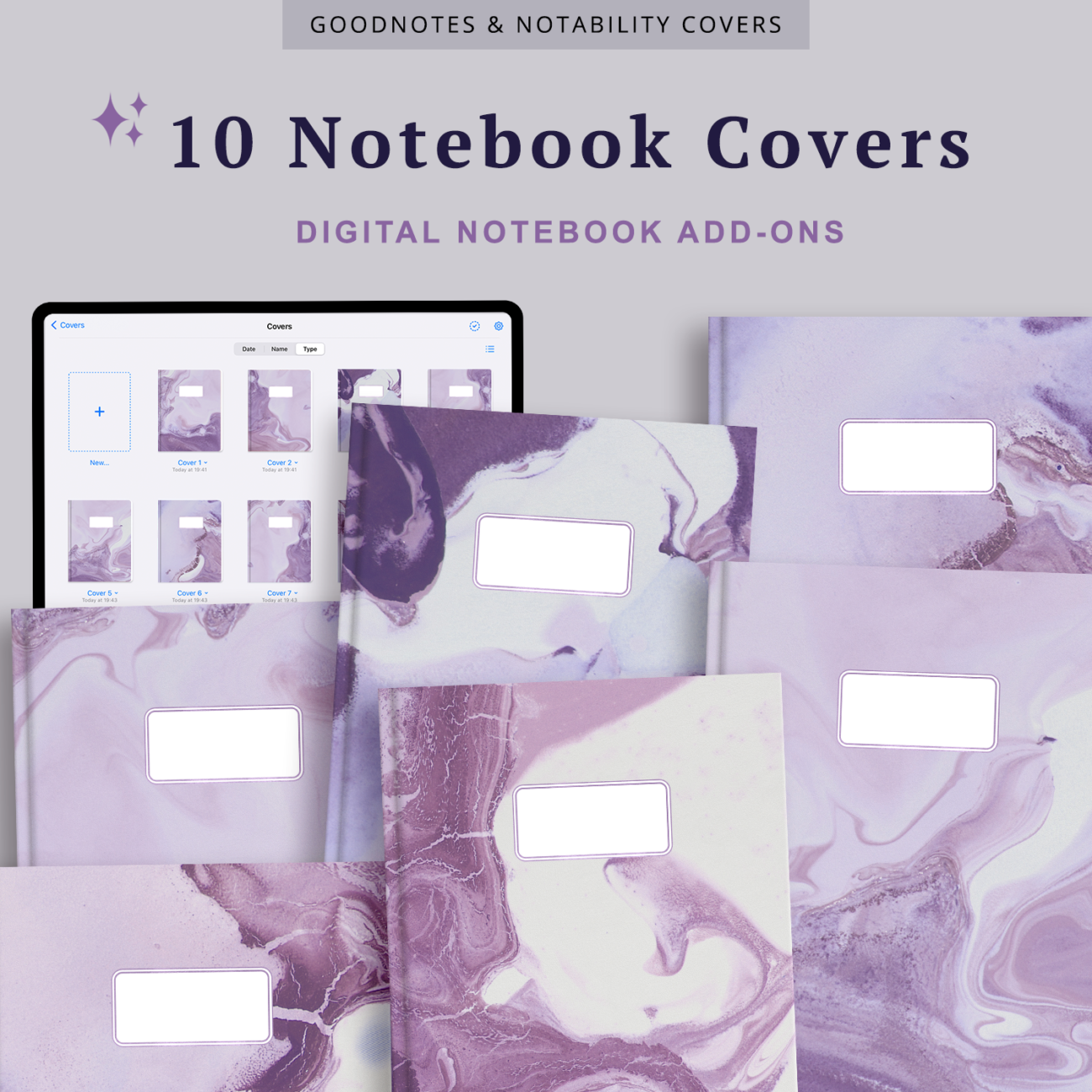 Cute Purple Marble aesthetic Digital Covers for Digital Planner and Digital Journals on GoodNotes or Notability