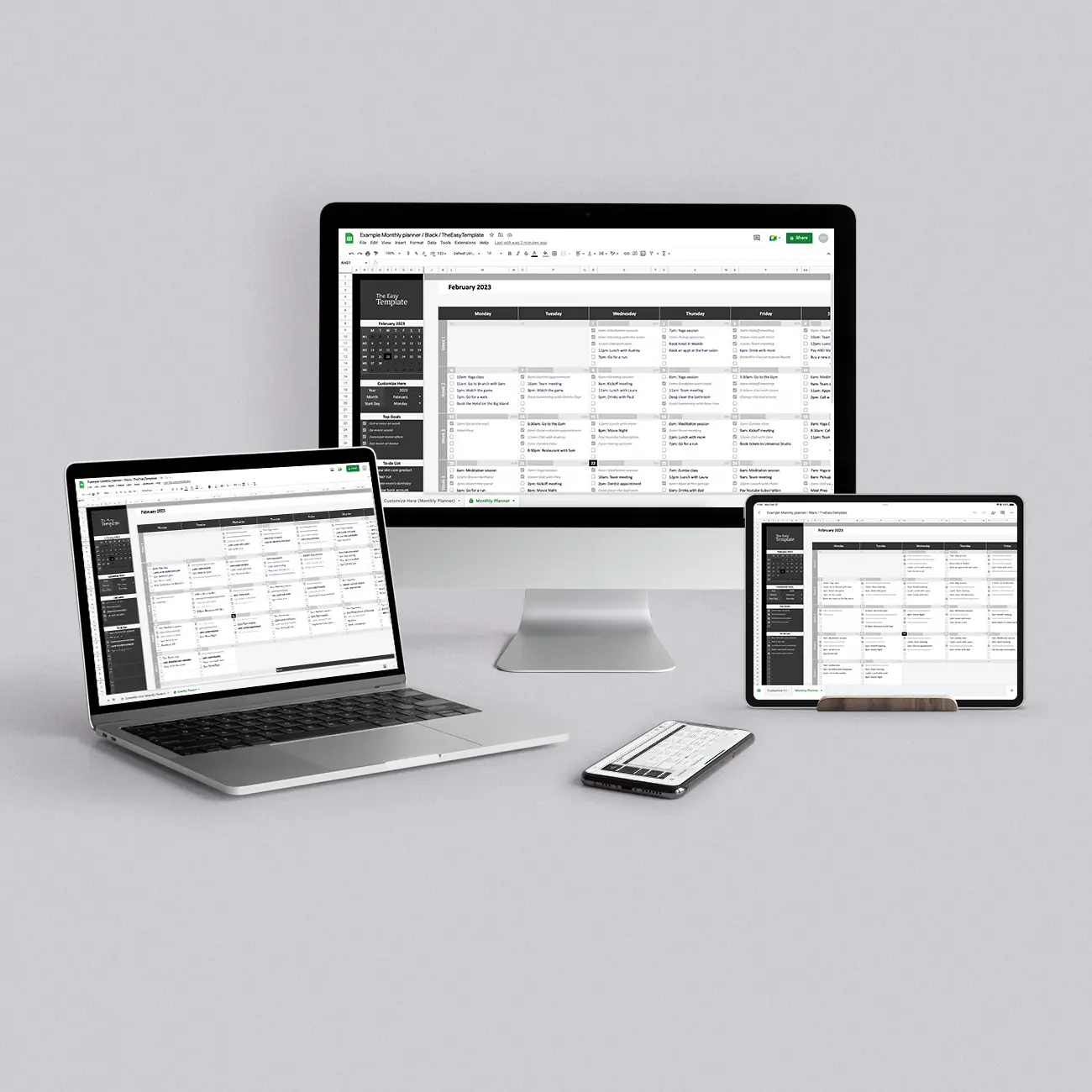 Take your planning game to the next level with our calendar template in Google Sheets. It's device-friendly, so you can stay organized no matter where you are. Don't forget to snag the Google Sheets app for easy editing and syncing!