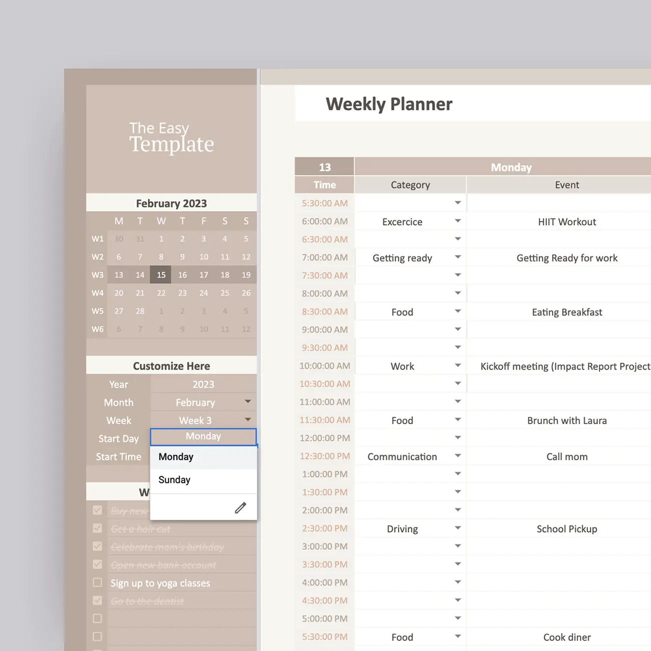 Our Google Sheets weekly calendar template is your planning playground! Whether you're a Monday or Sunday starter, it's your call. Plan your week your way!