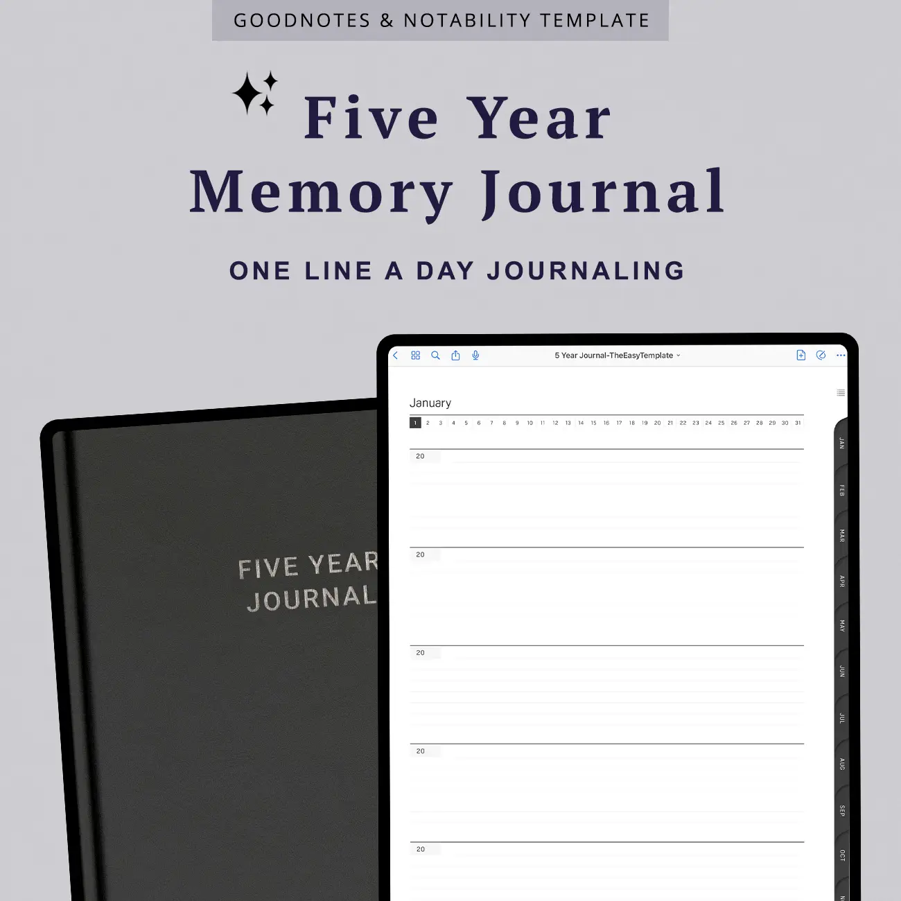 One Line a Day Digital Daily Journal, 5 Year Journal, Goodnotes