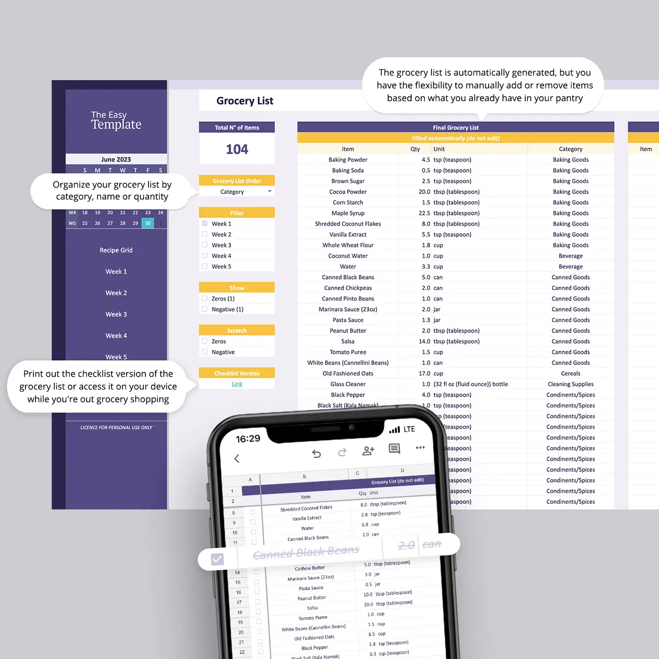 Experience meal prep made effortless with our Google Sheets meal prep ideas template! This meal planner is your secret to a month of stress-free meal planning. It doesn't just stop there - an automated grocery list magically appears, ensuring you never miss an ingredient. Your meal prep game just got a whole lot easier!