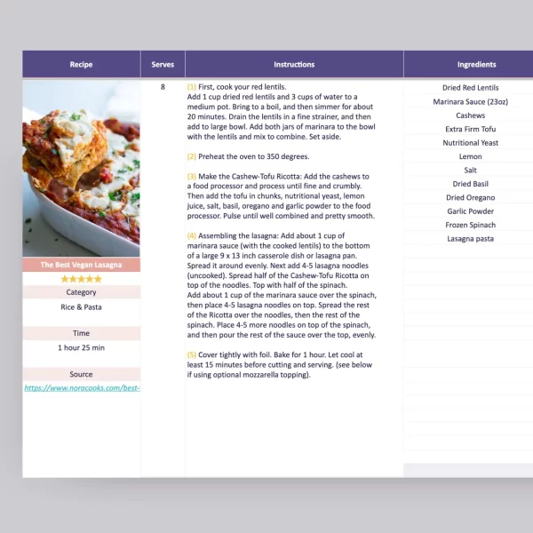Meal Planner Spreadsheet - Random Recipes and Grocery List