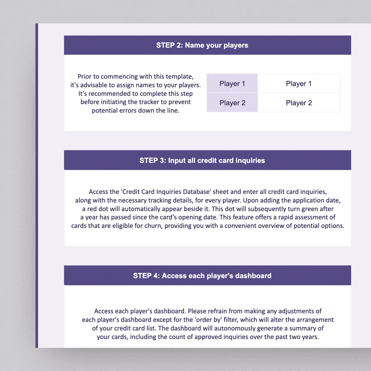 Prepare for travel hacking success with our Google Sheets credit card churning template! Elevate your 10x travel strategy. Keep tabs on credit card applications, credit limits, and annual fees effortlessly. Customize the template for up to 4 players, and master the art of travel hacking.